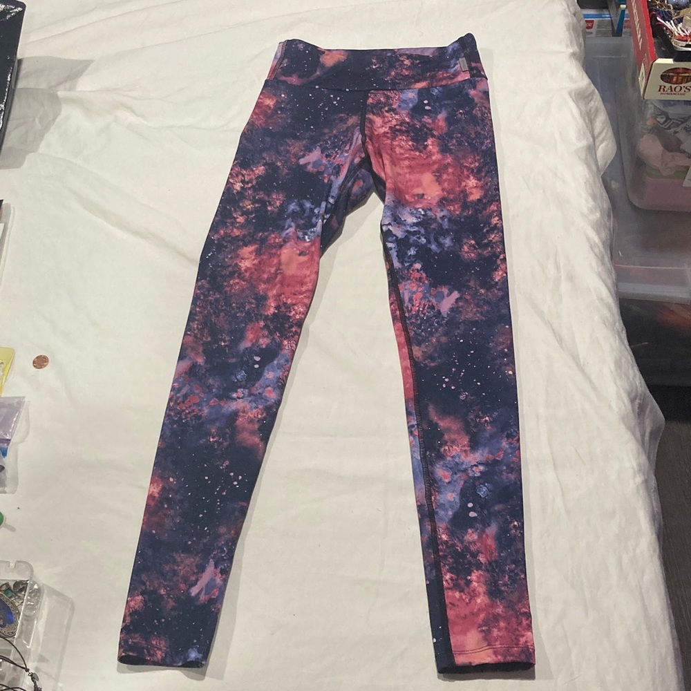 48. KOS USA Galaxy Print Active Leggings Purple Navy Pink Small